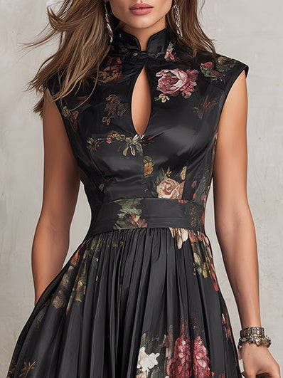 Sarah | Floral Keyhole Pleated Midi Dress