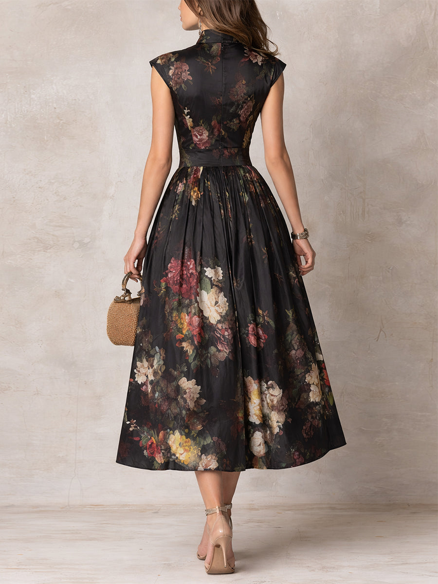 Sarah | Floral Keyhole Pleated Midi Dress